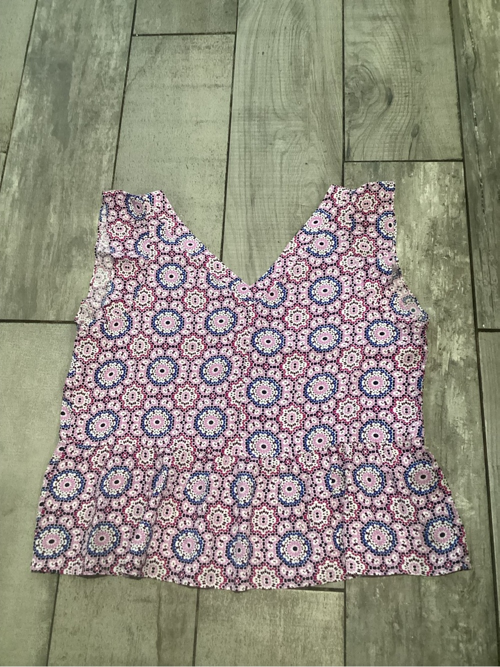 LOFT Pink & Blue Floral V-Neck Peplum Camisole Size XL #f2